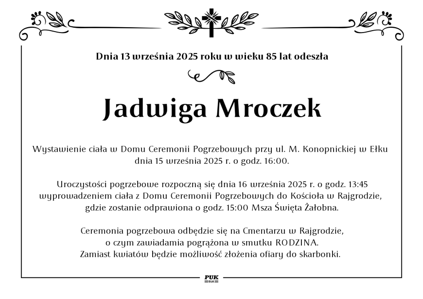 Jadwiga Mroczek - nekrolog